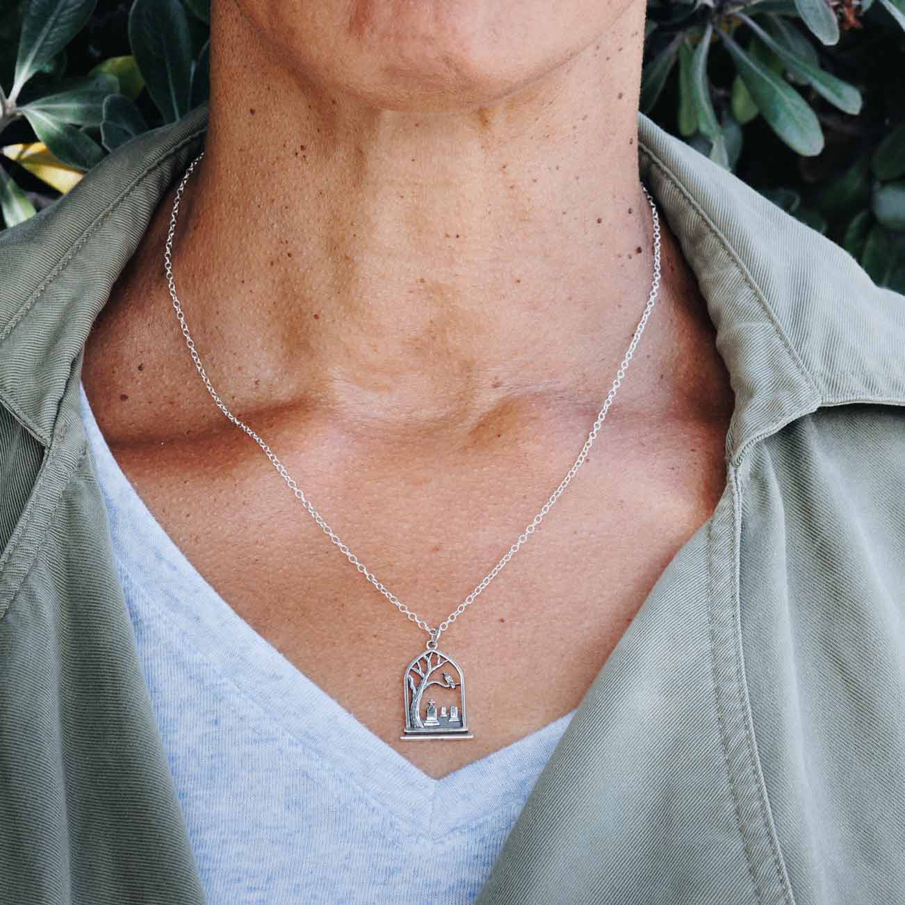 Sterling Silver Graveyard Necklace   SKU: NECSS4255SS
