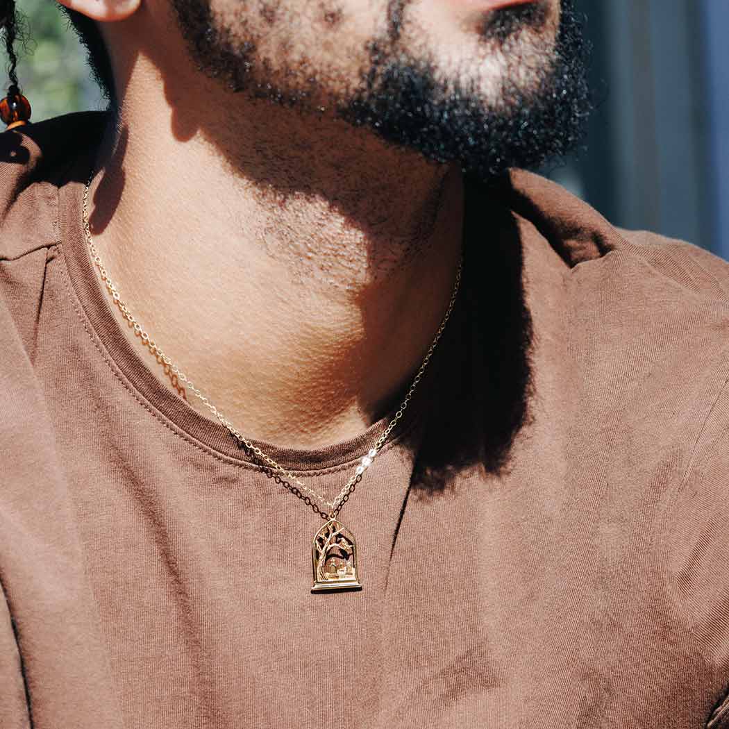 Bronze Graveyard Necklace with Gold Fill Chain SKU: NECBR4255GF