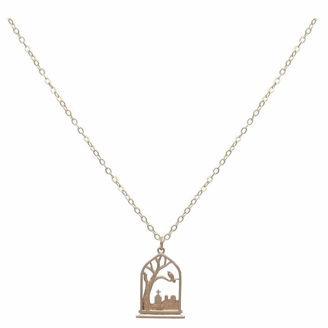 Bronze Graveyard Necklace with Gold Fill Chain SKU: NECBR4255GF