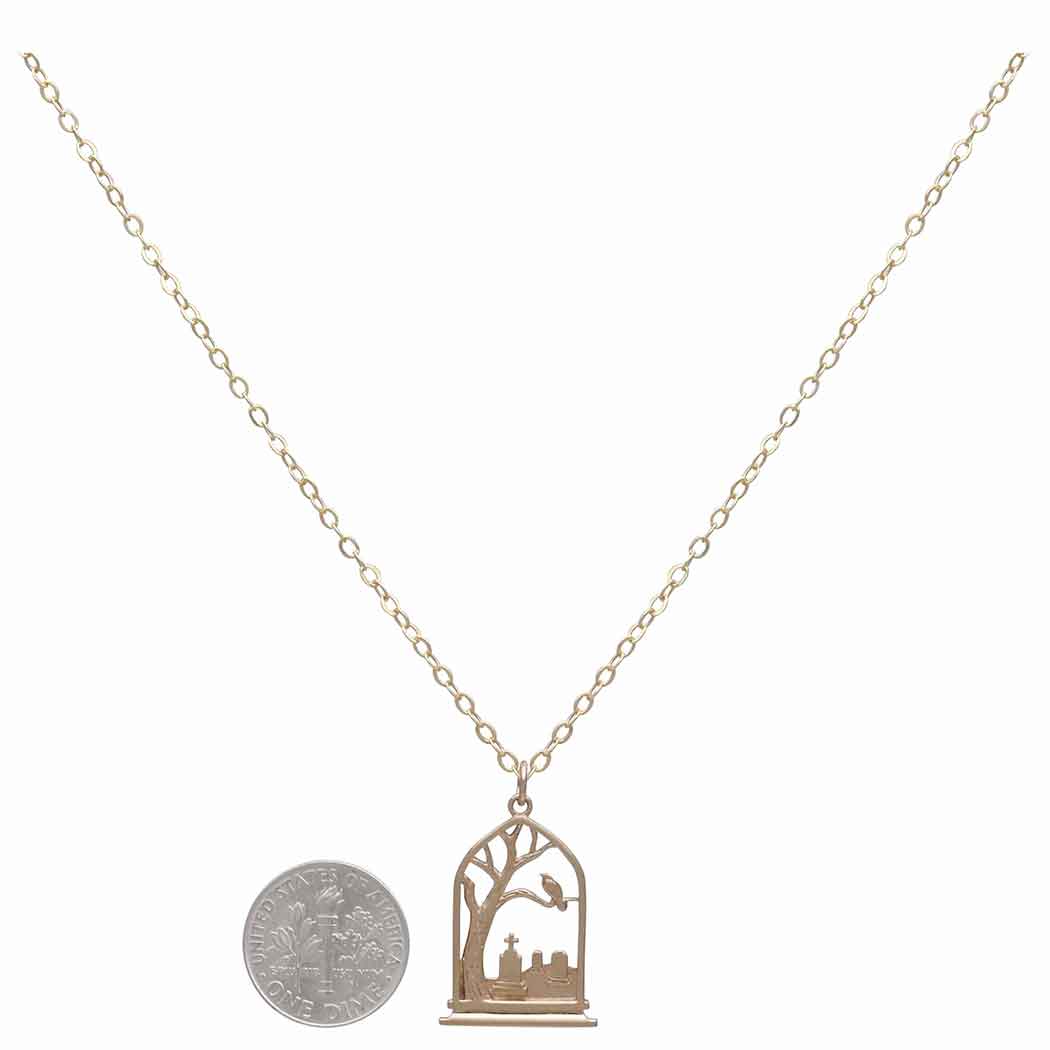 Bronze Graveyard Necklace with Gold Fill Chain SKU: NECBR4255GF