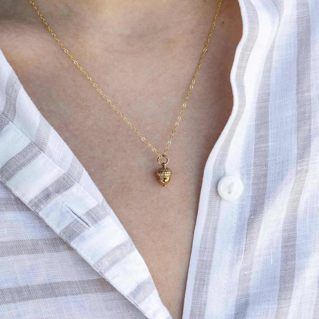 Bronze Acorn Necklace with Gold Fill Chain SKU: NECBR626GF