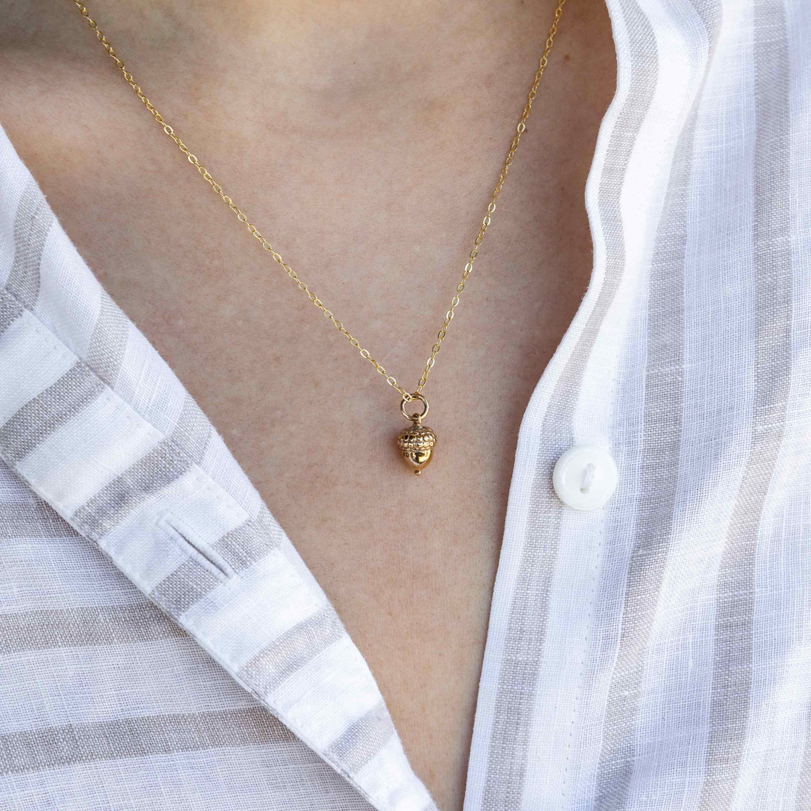 Bronze Acorn Necklace with Gold Fill Chain SKU: NECBR626GF