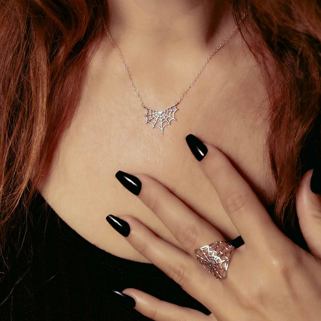 Sterling Silver Spiderweb Necklace SKU: NECSS7233