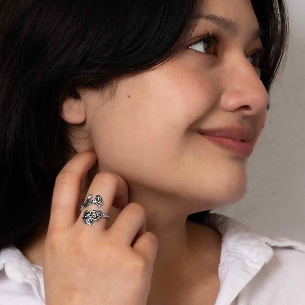 Sterling Silver January Birth Flower Adjustable Ring SKU: RINSS351