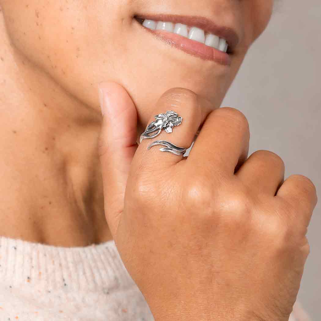 Sterling Silver February Birth Flower Adjustable Ring SKU: RINSS352