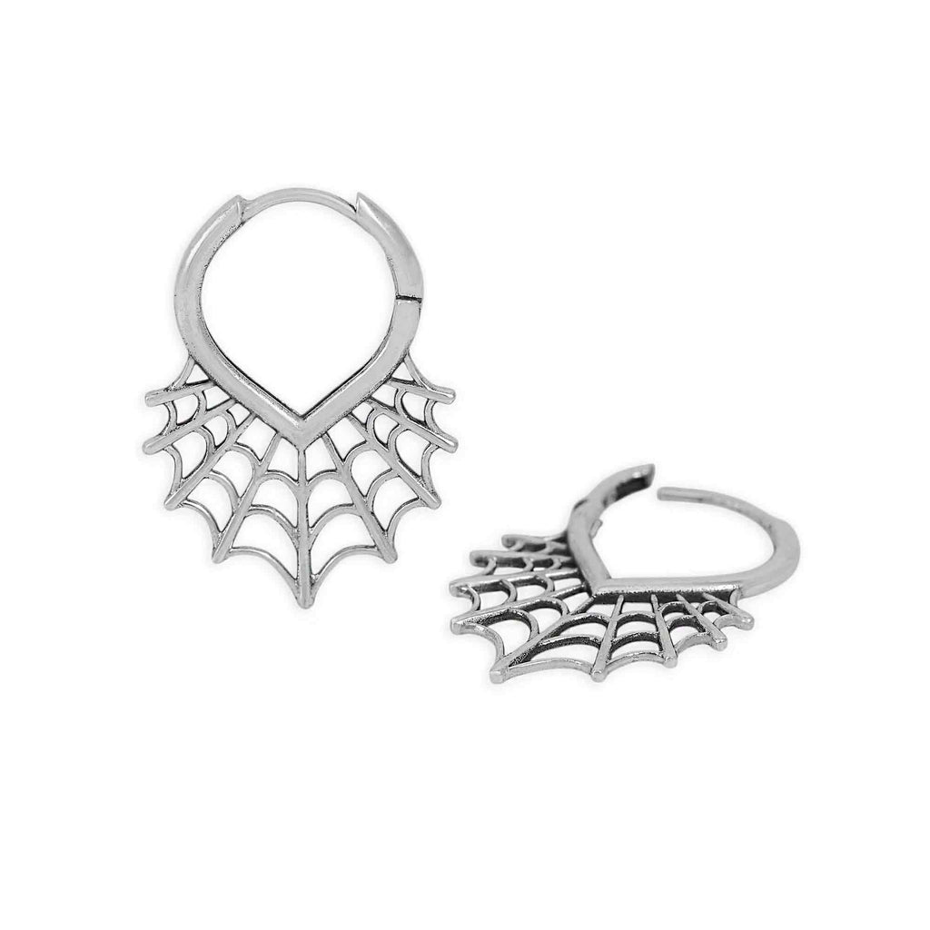 Sterling Silver Spiderweb Huggie Hoop Earrings SKU: EARSS7230