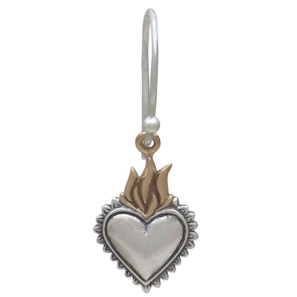 Sterling Silver Heart & Bronze Flame Sacred Heart Earrings SKU: EARMM6665