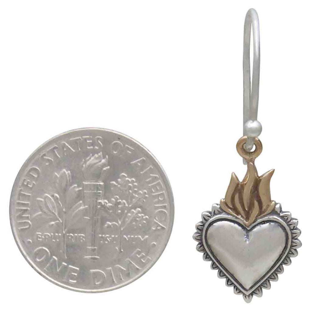 Sterling Silver Heart & Bronze Flame Sacred Heart Earrings SKU: EARMM6665