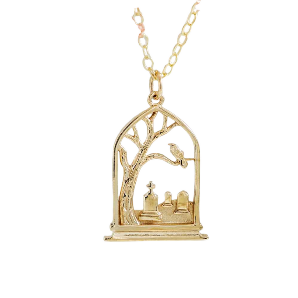 Bronze Graveyard Necklace with Gold Fill Chain SKU: NECBR4255GF