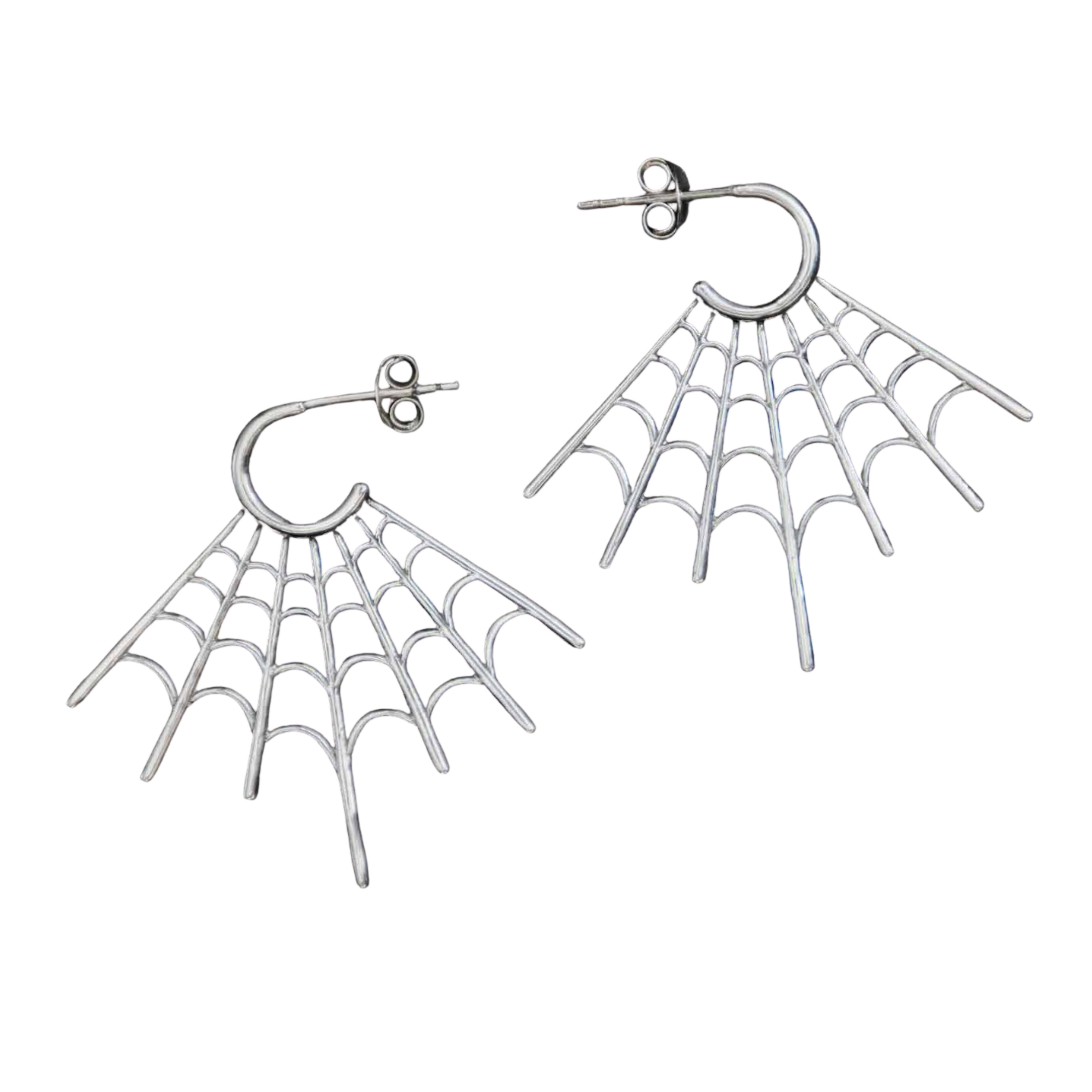 Sterling silver spiderweb dangle earrings gothic Halloween jewelry